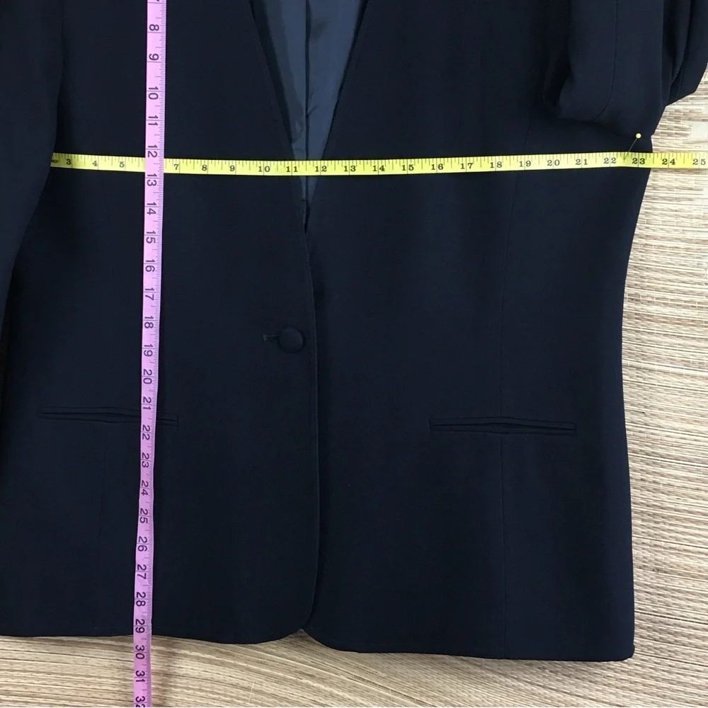 Vintage 1990s Christian Dior Jacket Black Crepe Tailored In USA Collarless Sz 16